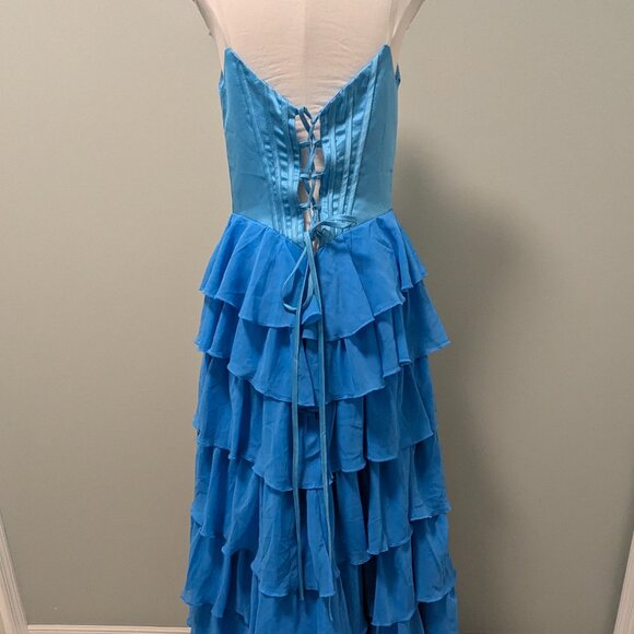 NWOT Ruffle Prom Dress Corset Tiered Strapless Long Chiffon Formal Evening Gown - Picture 4 of 5